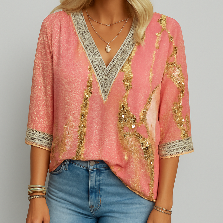 Printed Loose fitting V Neck Blouse ( Pre-Sale )