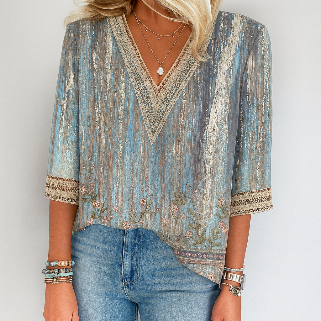 Printed Loose fitting V Neck Blouse ( Pre-Sale )