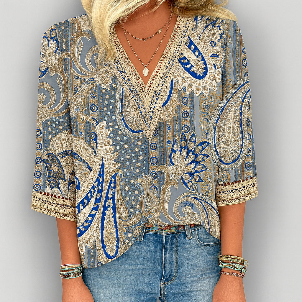 Printed Loose fitting V Neck Blouse ( Pre-Sale )
