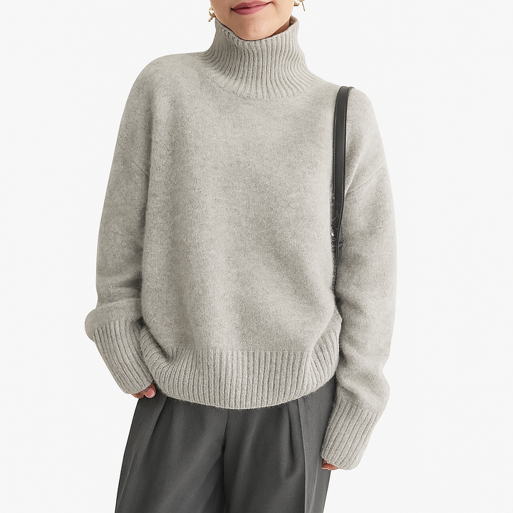 Women's Thick Cashmere-Like Winter Sweater with High Collar