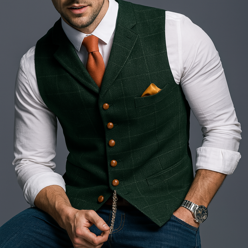 Classic Formal Vest with Notched Lapel and Button Closure