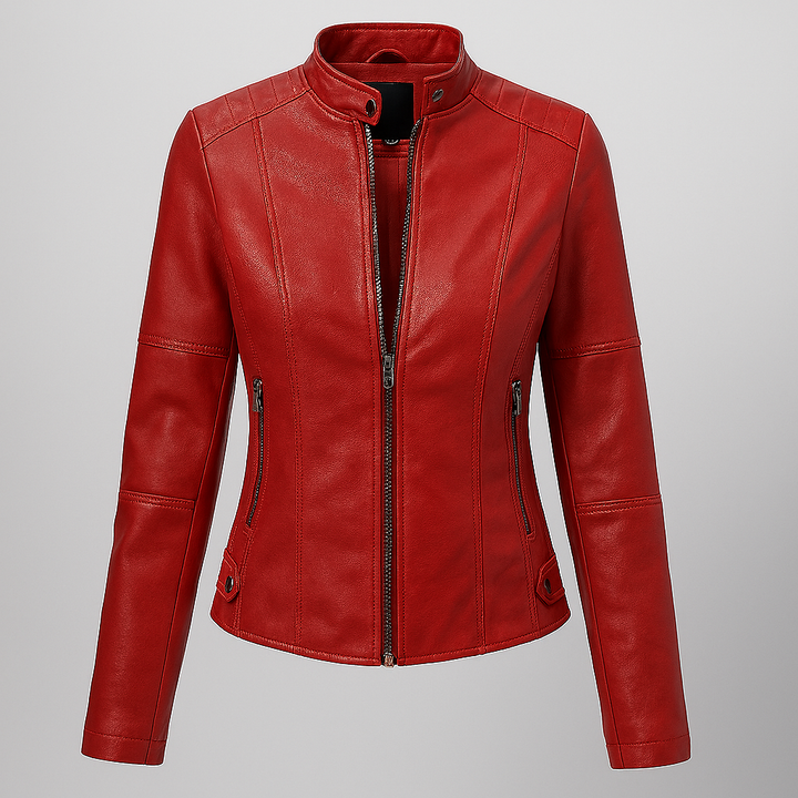 Women’s Fitted Red Leather Moto Jacket