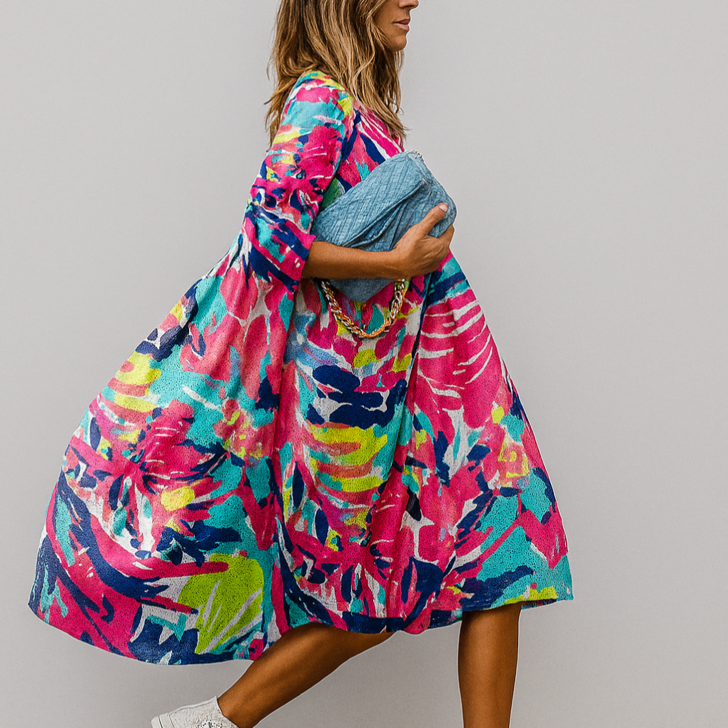 Oversized Floral Print Midi Shirt Dress