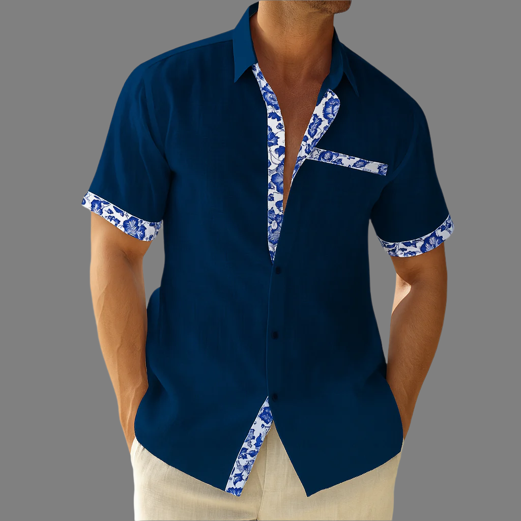Breathable Linen Floral Trim Button Up Shirt ( Pre-sale )