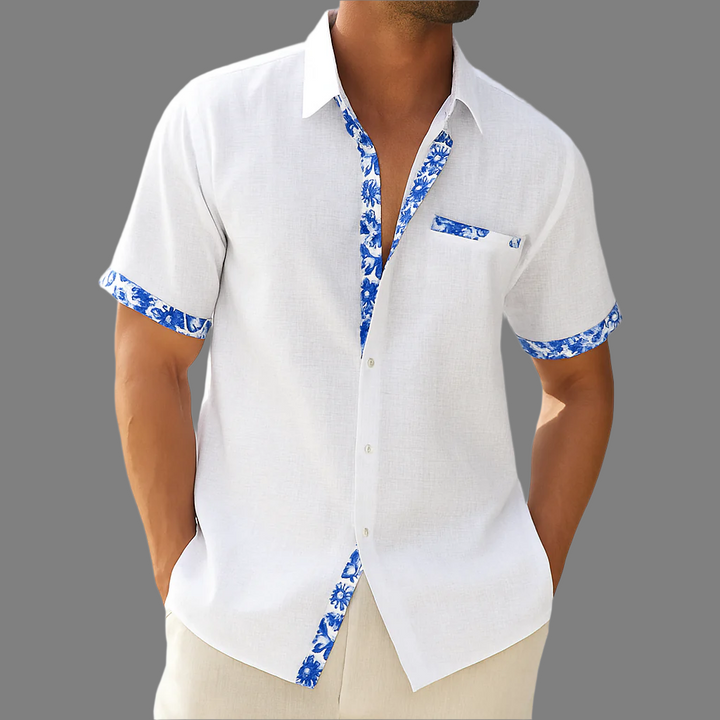 Breathable Linen Floral Trim Button Up Shirt ( Pre-sale )