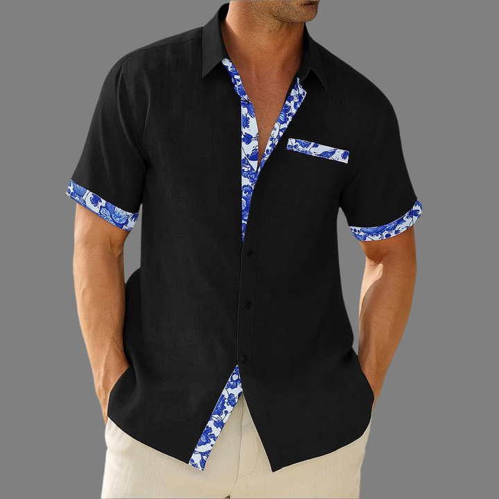 Breathable Linen Floral Trim Button Up Shirt ( Pre-sale )
