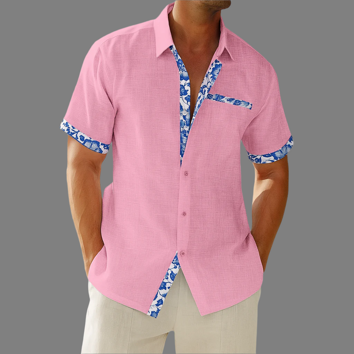 Breathable Linen Floral Trim Button Up Shirt ( Pre-sale )