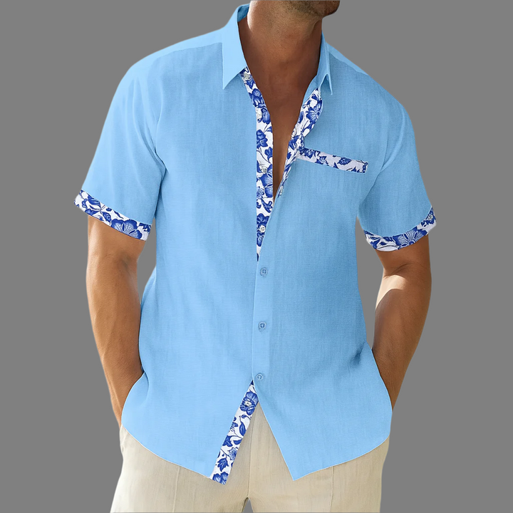 Breathable Linen Floral Trim Button Up Shirt ( Pre-sale )