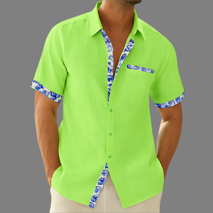 Breathable Linen Floral Trim Button Up Shirt ( Pre-sale )