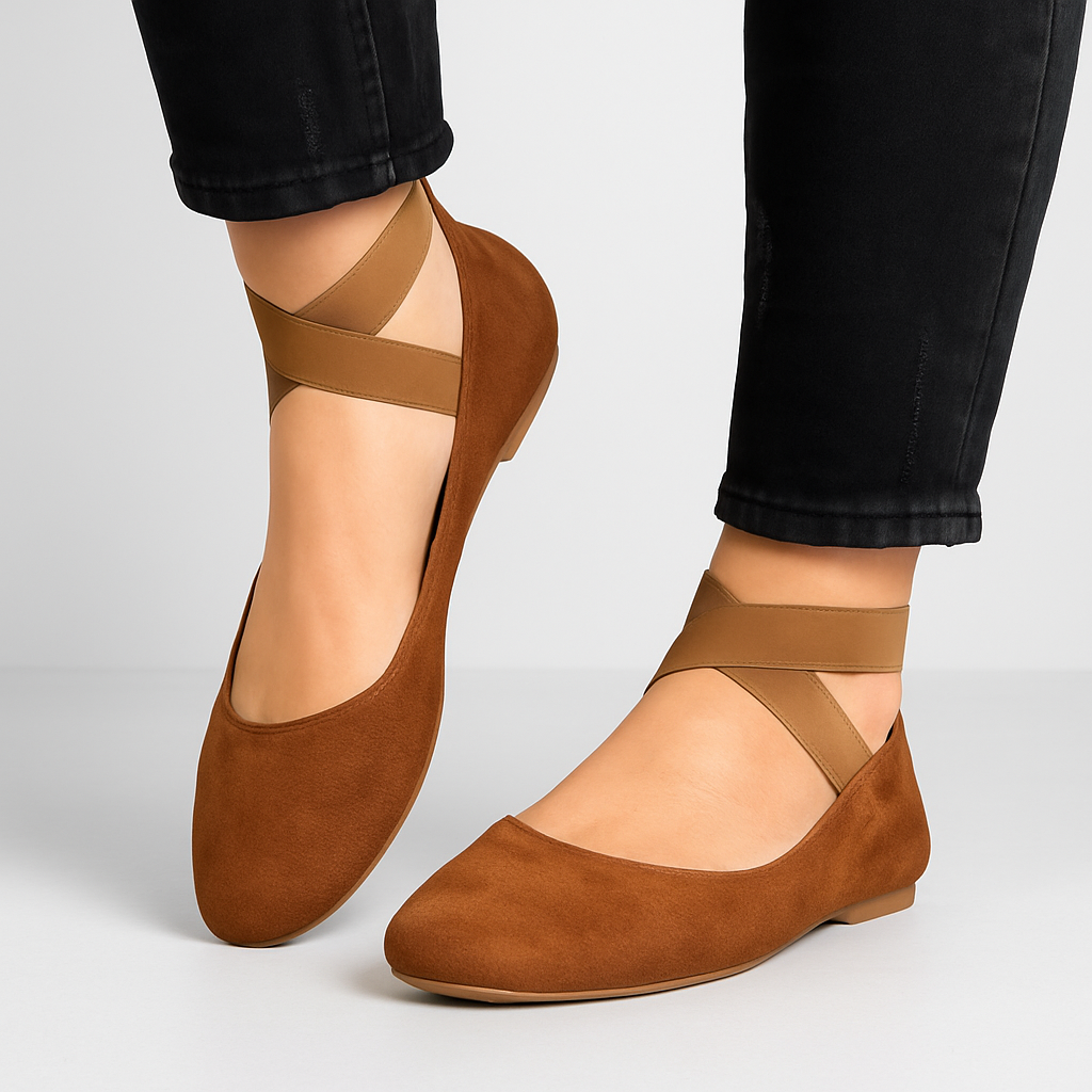 Suede Finish Elastic Strap Ballet Flats