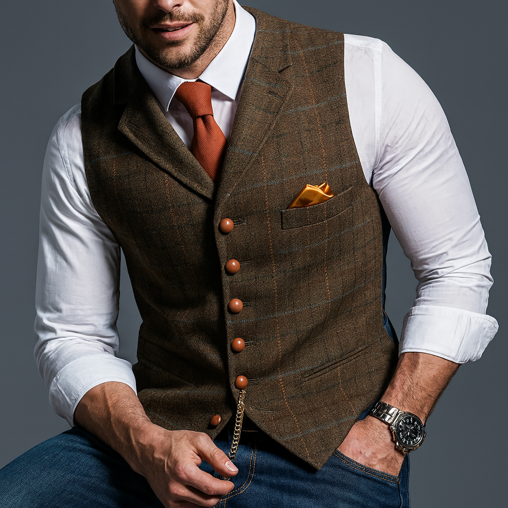 Classic Formal Vest with Notched Lapel and Button Closure