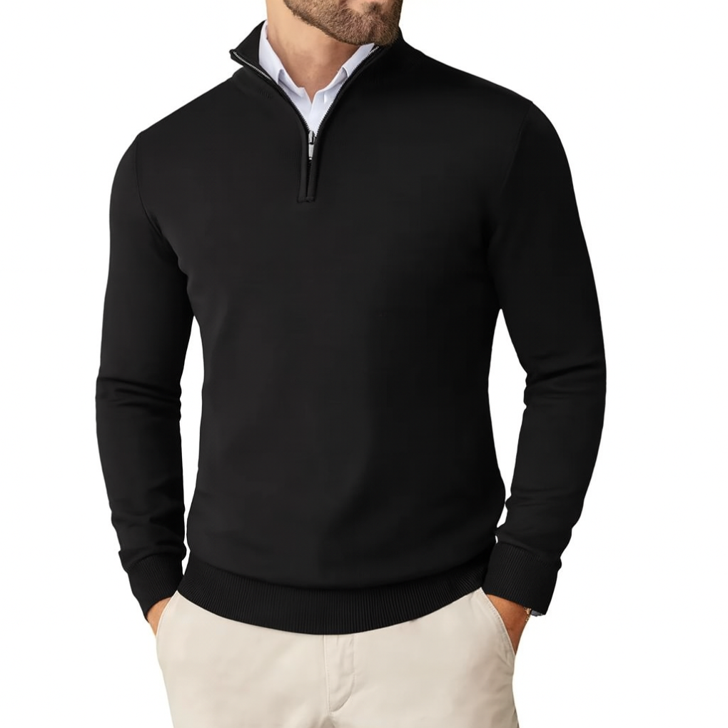 Men’s Cotton Knit Pullover with Zipper Collar