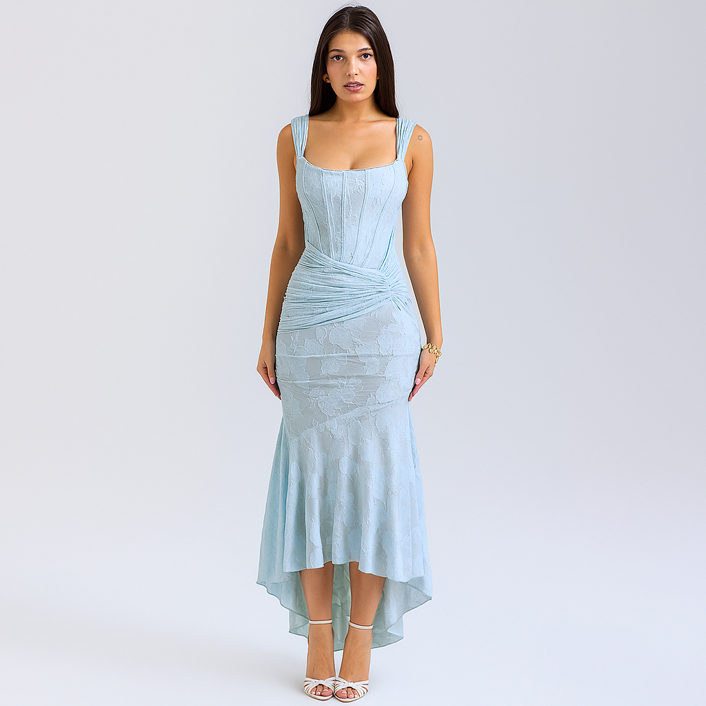 Ruched Waist Satin Mermaid Evening Dress
