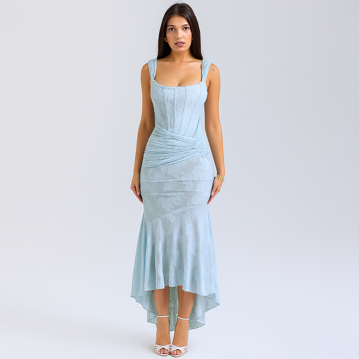 Ruched Waist Satin Mermaid Evening Dress