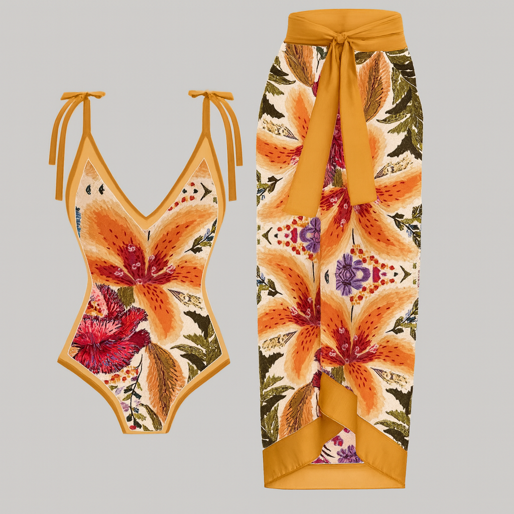 Vintage One-Piece Swimsuit with Ruffles