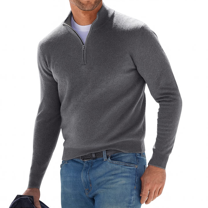 Men’s Cotton Knit Pullover with Zipper Collar