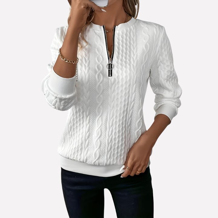 Women’s Cable Knit Pullover with Zippered Neckline
