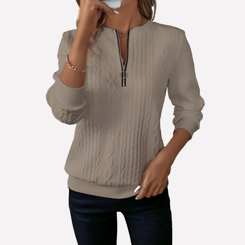 Women’s Cable Knit Pullover with Zippered Neckline