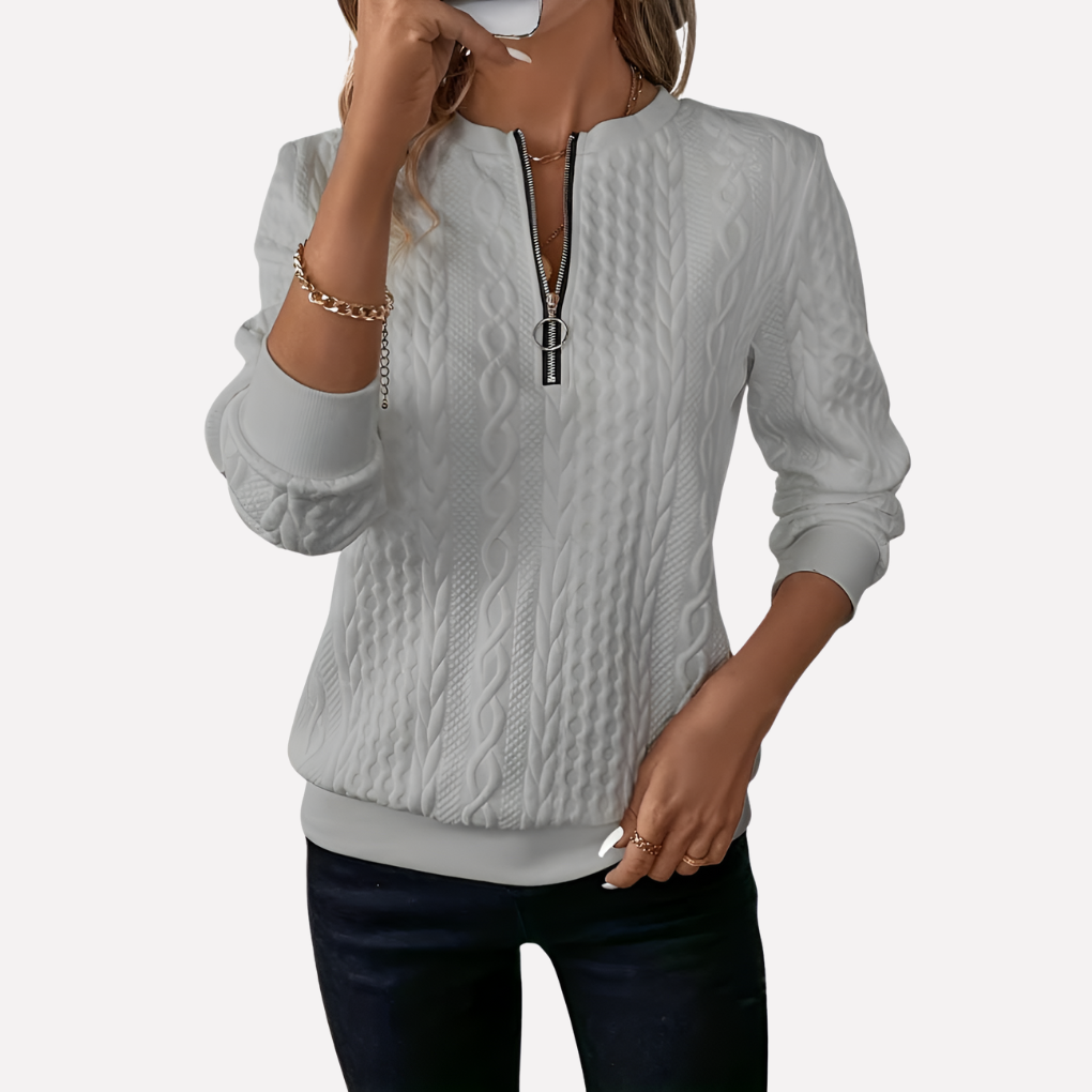 Women’s Cable Knit Pullover with Zippered Neckline