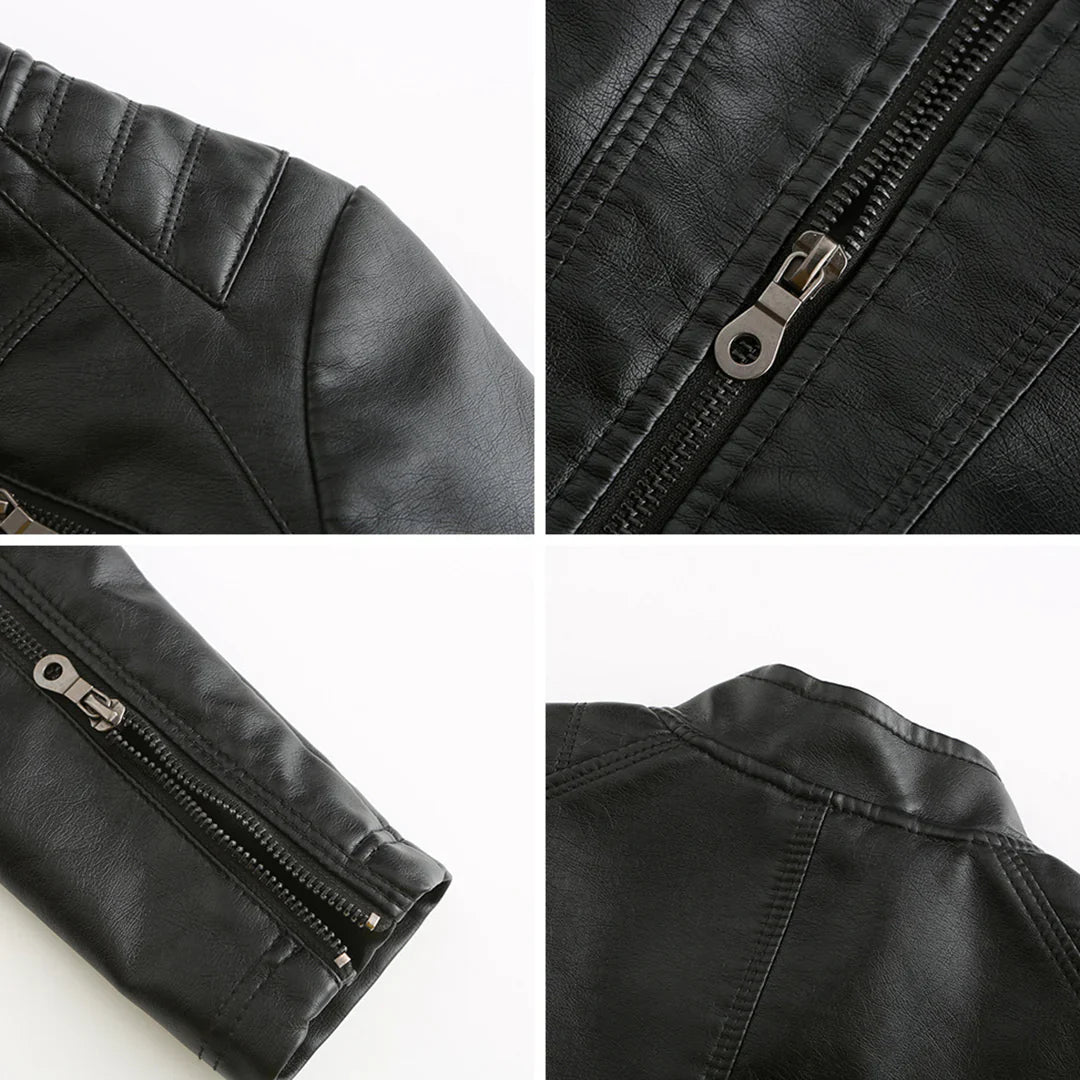 Stylish Faux Leather Women's Jacket with Classic Biker Design
