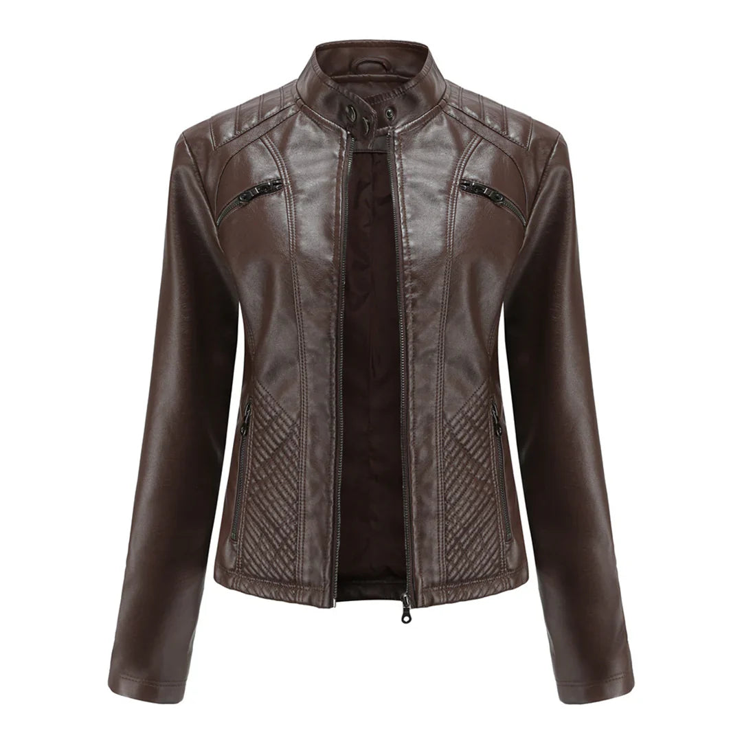 Stylish Faux Leather Women's Jacket with Classic Biker Design