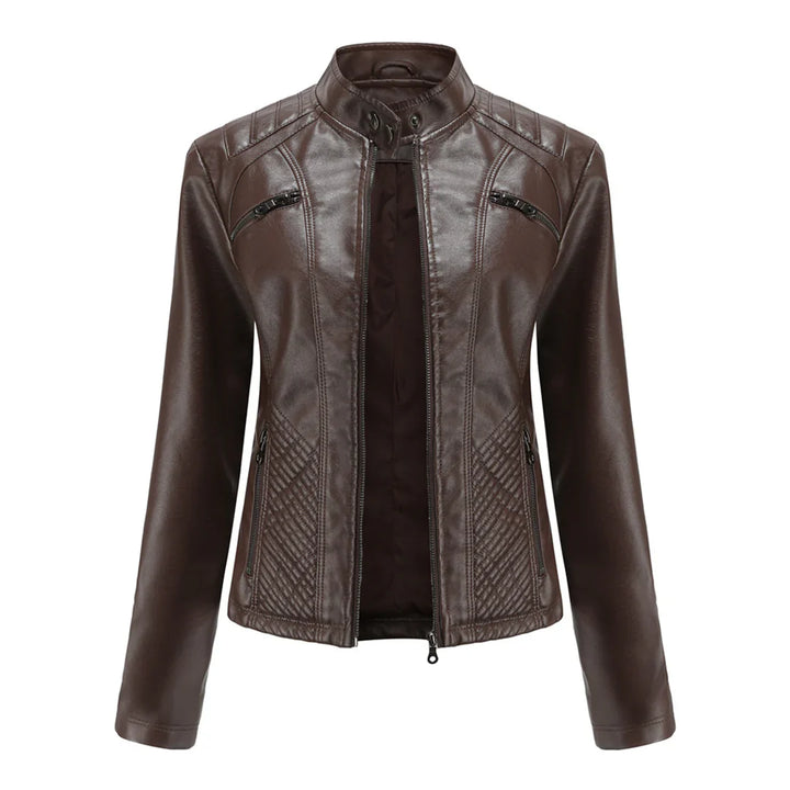 Stylish Faux Leather Women's Jacket with Classic Biker Design