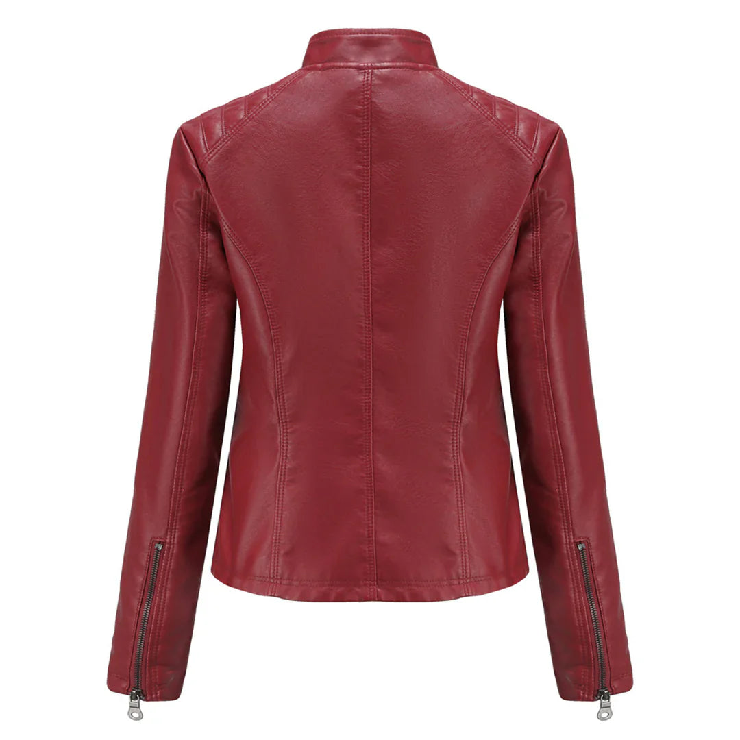Stylish Faux Leather Women's Jacket with Classic Biker Design
