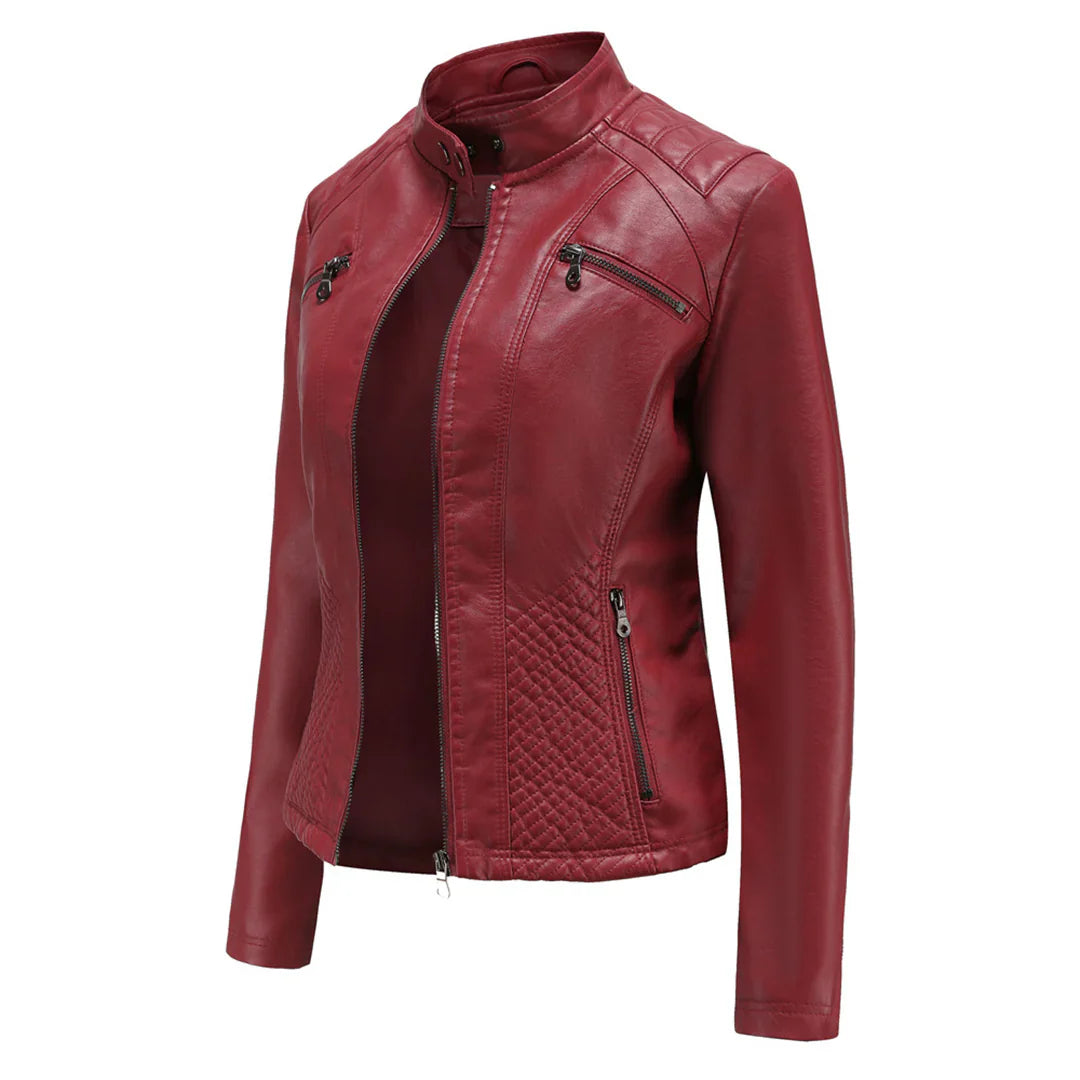 Stylish Faux Leather Women's Jacket with Classic Biker Design