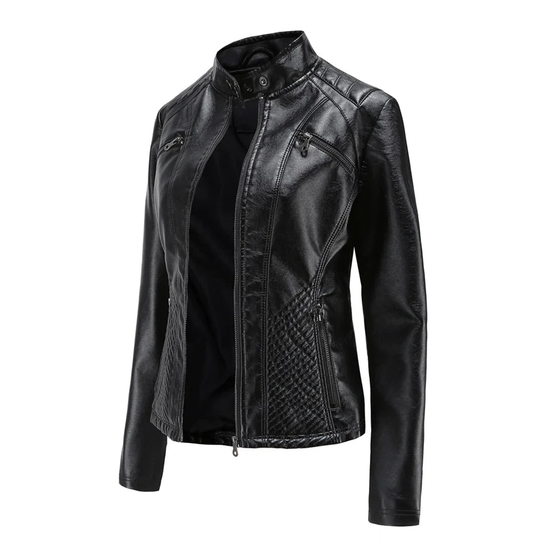 Stylish Faux Leather Women's Jacket with Classic Biker Design