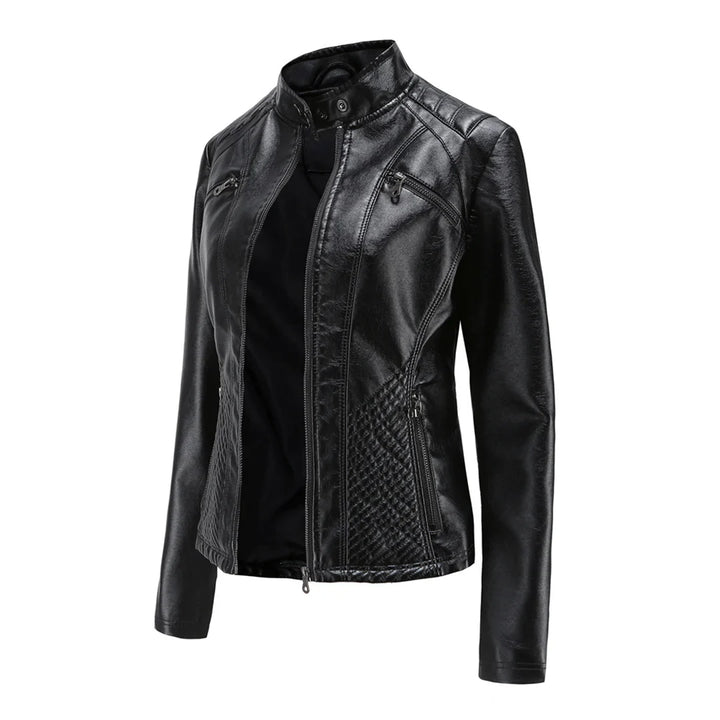Stylish Faux Leather Women's Jacket with Classic Biker Design