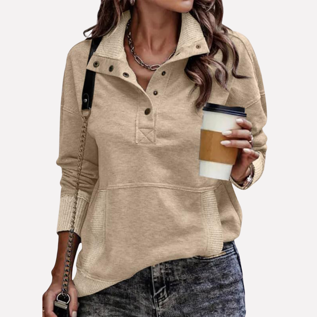 Casual Long‑Sleeve Stand Neck Sweatshirt