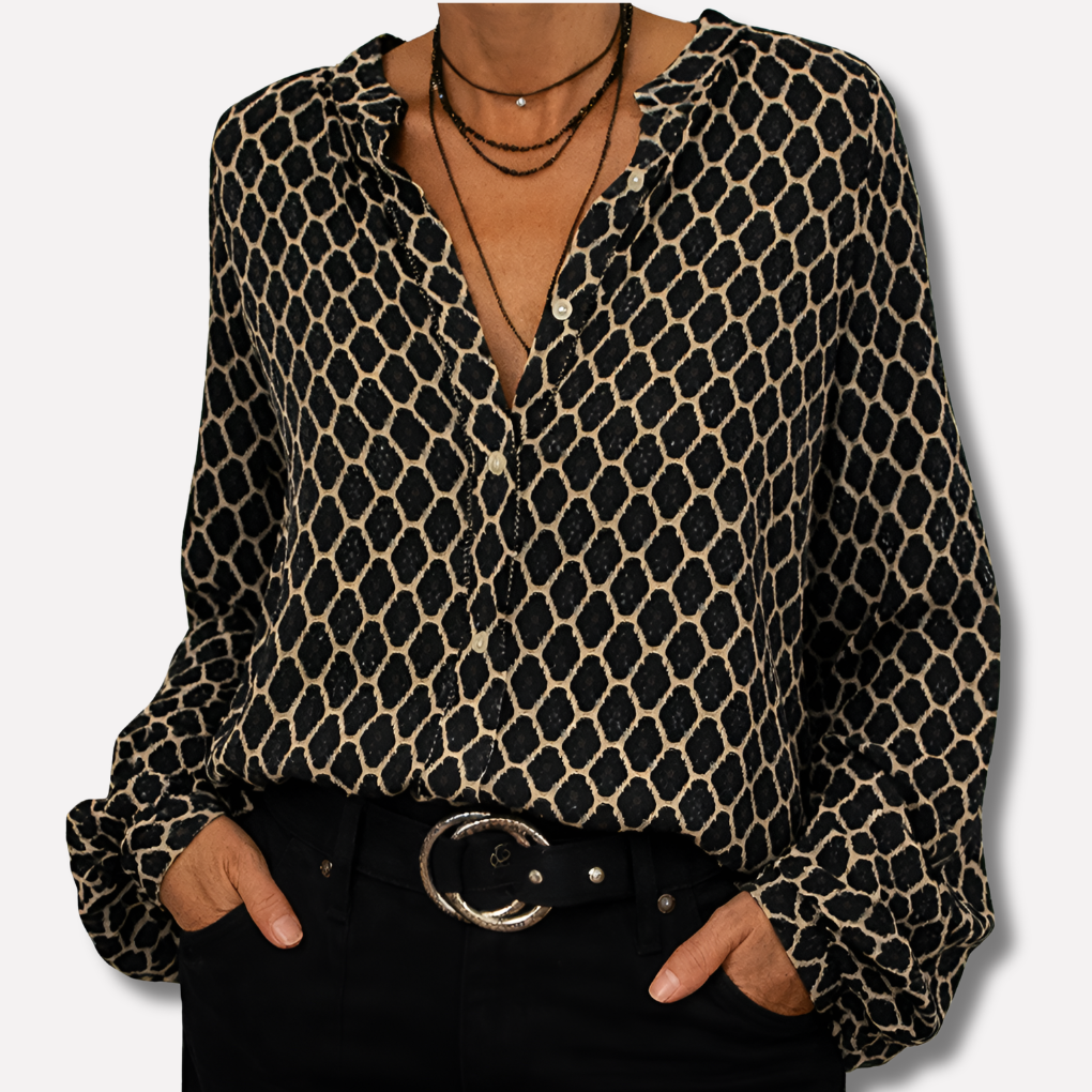 Printed Elegant V Neck Blouse