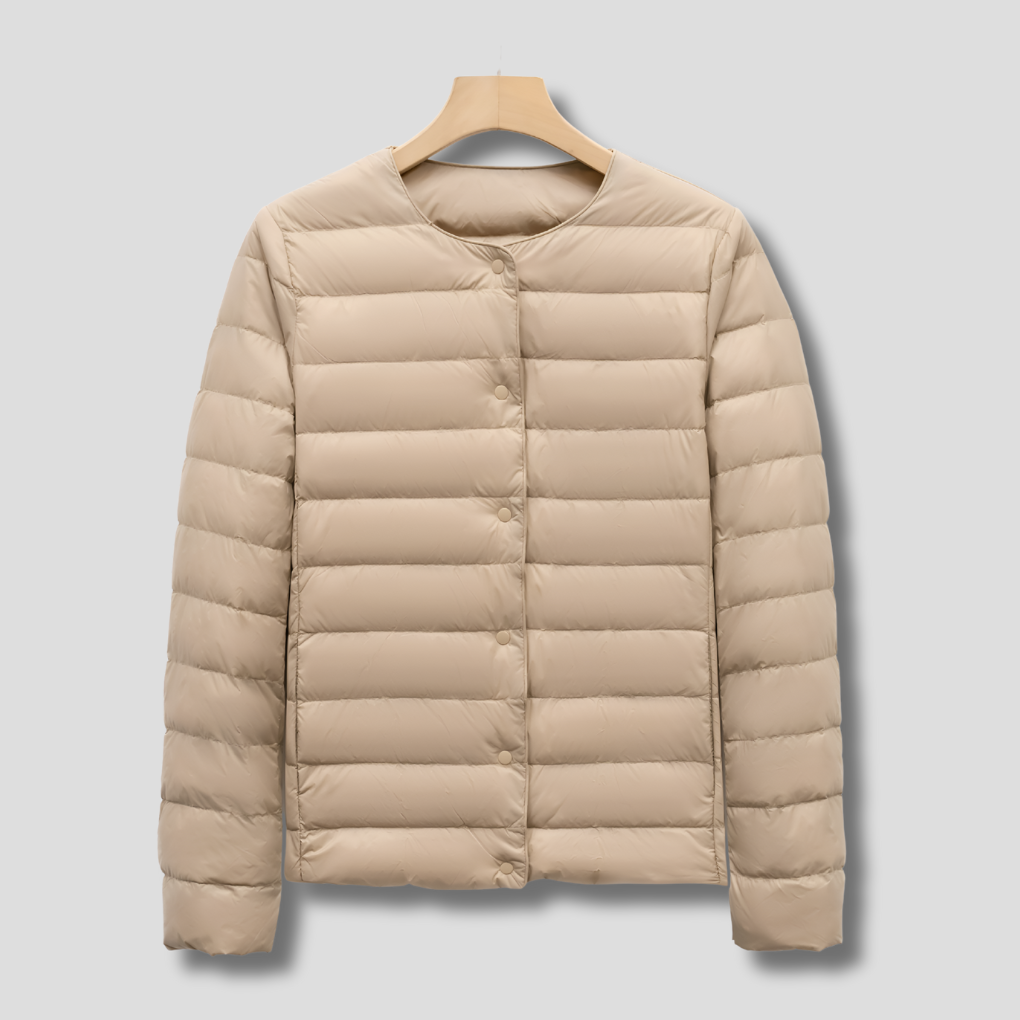 Collarless Portable Puffer for Spring and Winter
