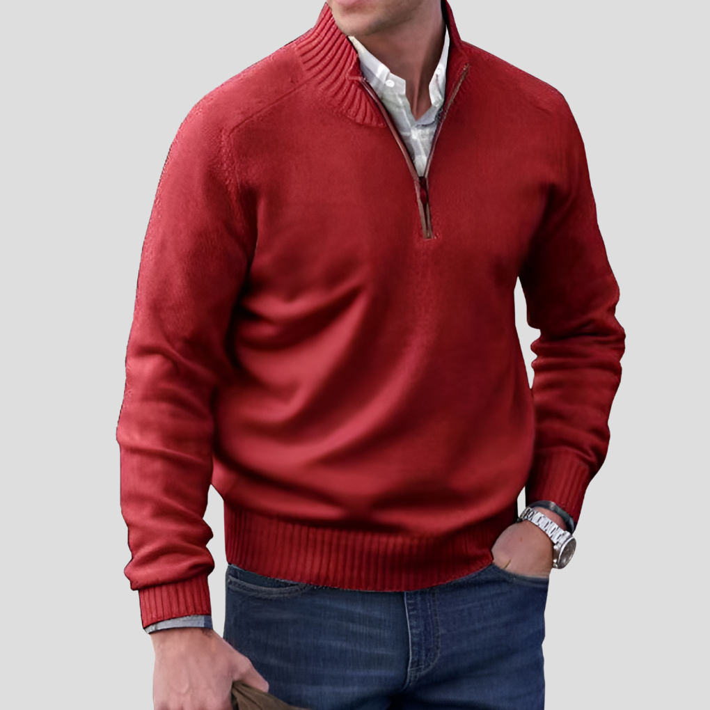 Men’s Cotton Knit Pullover with Zipper Collar