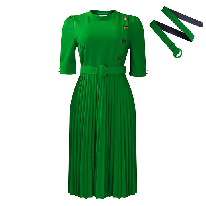 Pleated Effortless V Neck Dress