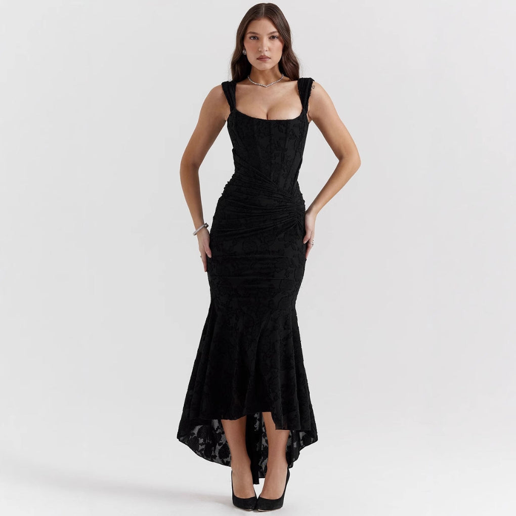 Ruched Waist Satin Mermaid Evening Dress