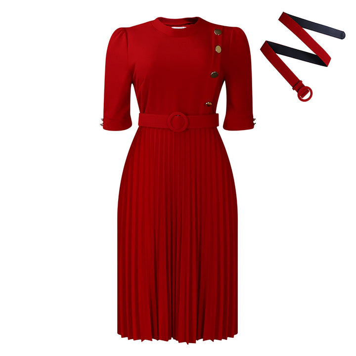 Pleated Effortless V Neck Dress