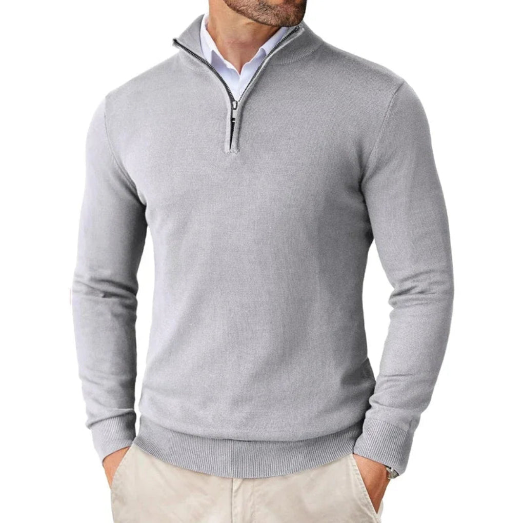 Men’s Cotton Knit Pullover with Zipper Collar