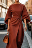 Women's Midi Dress Structured A-Line with Belted Waist and Bell Sleeves