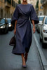 Women's Midi Dress Structured A-Line with Belted Waist and Bell Sleeves