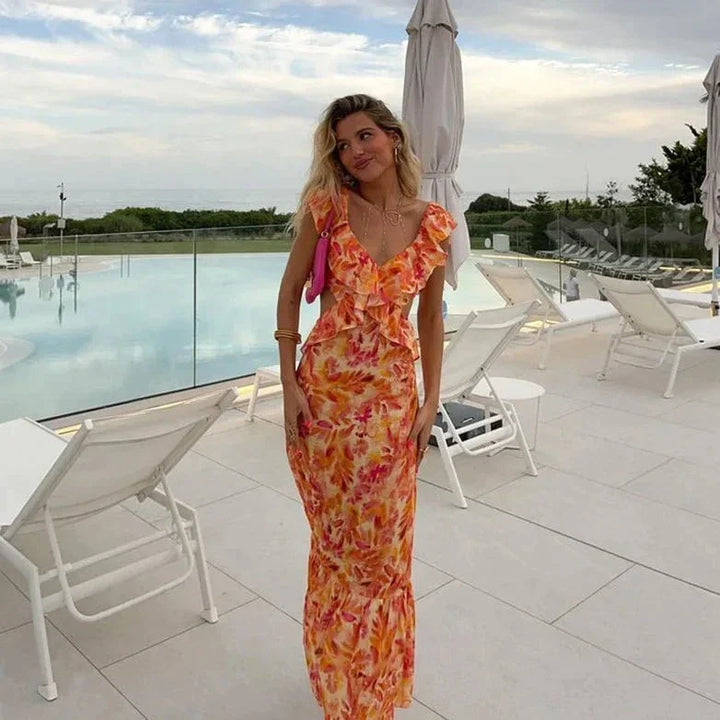 Ruffled Maxi Dress – Elegant & Flowy Evening Wear
