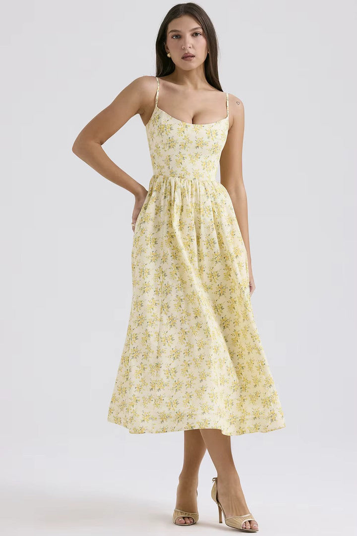 Vintage-Inspired Summer Dress with Square Neckline