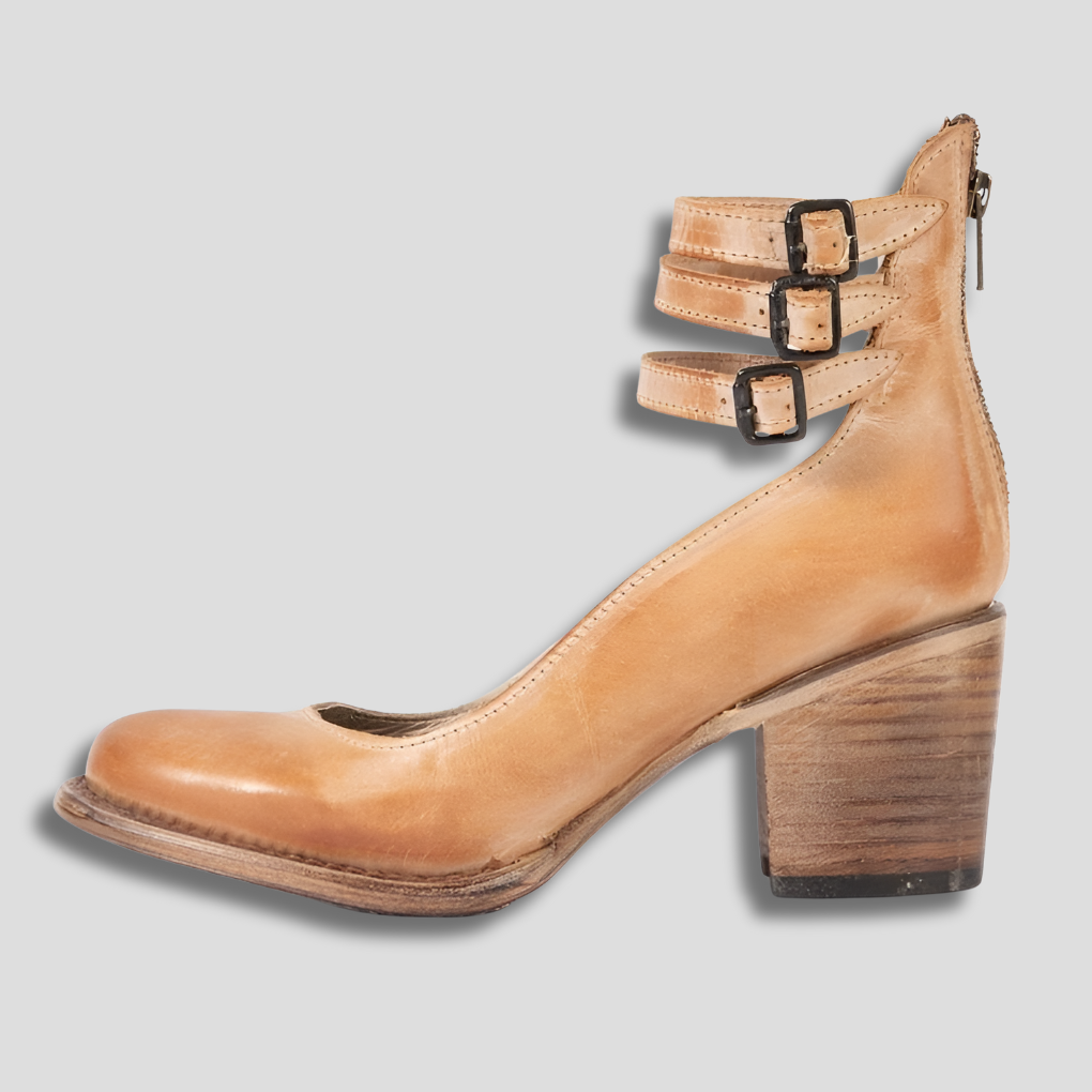 Vintage-Inspired Pumps with Ankle Strap and Chunky Heel