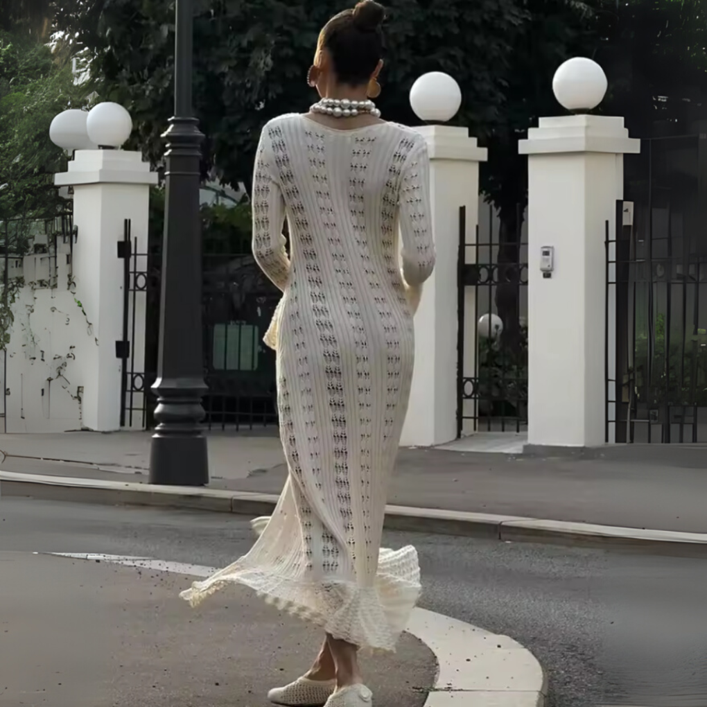 Women’s Knitted Hollow Flare Sleeve Long Cardigan