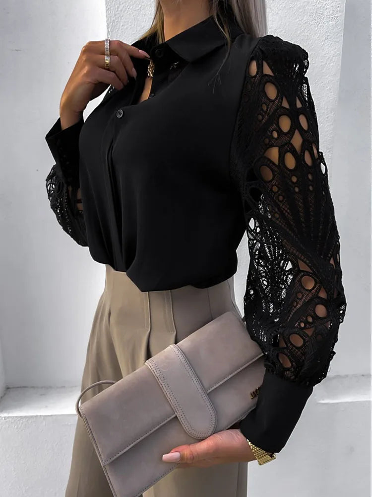 Luis - Blouse With Lace And Mesh Design