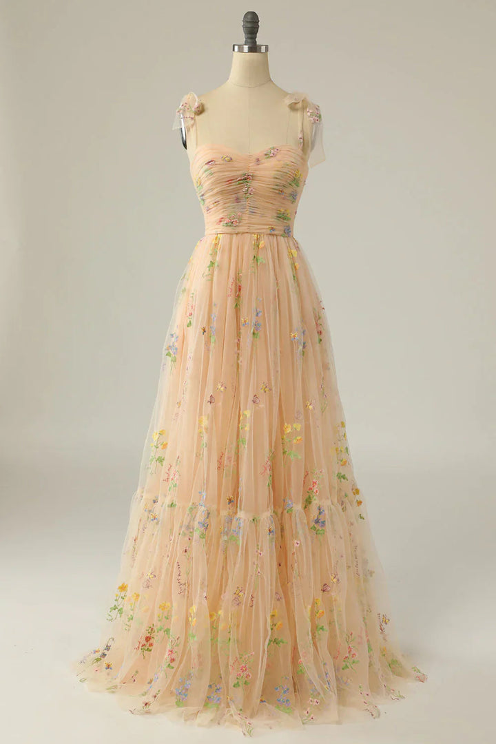 Embroidered Tulle Ball Gown