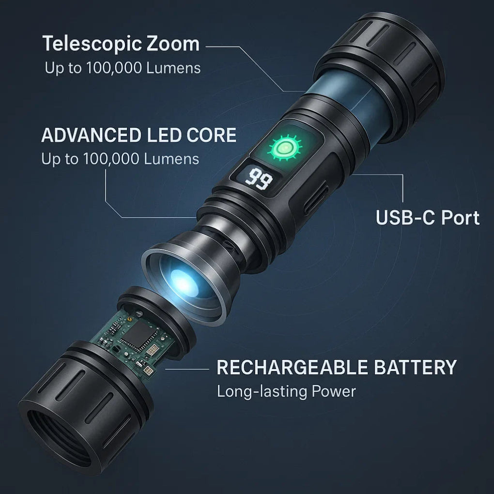 100000 Lumen Tactical Flashlight