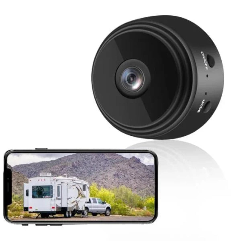 "Black HD wireless backup camera for RVs, trucks, trailers with night vision, waterproof design, perfect for safe reversing."