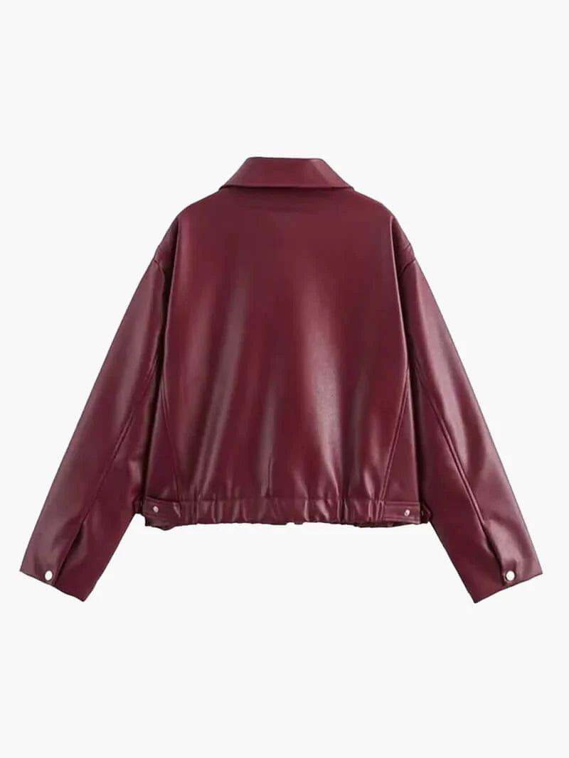 Women's Burgundy Faux Leather Jacket