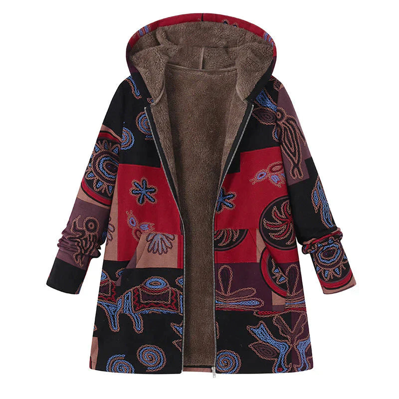 Long Women's Spring Jacket with Hood and Front Pockets